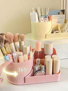 2-Piece Rotating Makeup Brush Holder Set, Desktop Multi-Compartment Cosmetic Organizer Box, Rotatable Storage Bucket & Combination Organizer, Vanity Pen Holder, Suitable For Lipstick, Eyeshadow, Dormitory Bedroom Desktop Decor - Multicolor - View 11