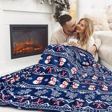 1pc Christmas Gingerbread Man Flannel Digital Print Blanket, Living Room Sofa Decor Nap Throw Blanket, Christmas Gift Blanket - Blue - View 4
