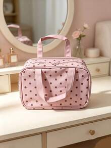 Large Capacity Polka Dot 3-Layer Makeup Bag, Travel Portable Partitioned Storage Toiletry Bag, Back To School Organizer, Holiday Gift For Friends - Multicolor - View 13