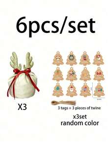 6pcs/Set Christmas Gift Bags With Drawstring, Reindeer/Snowflake And Christmas Tree Patterns, Suitable For Christmas Party Favors, Candy And Cookies, Applicable For Christmas, New Year, Birthday And Holiday Party Decorations - Reindeer Drawstring Bag - View 11
