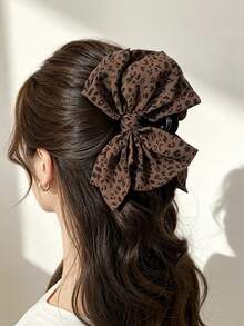 1pc Women's New Fashionable Leopard Pattern Bow Claw Clip, Stylish Large Hair Claw Headpiece Hair Accessories - Multicolor - View 8