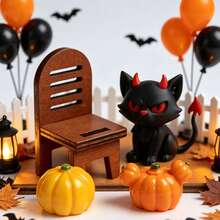 Halloween Gothic Demon Black Cat Scene Model Decoration Props, Dollhouse Halloween Set, Mini Halloween Scene Accessories, Wooden Small Chair Demon Black Cat Miniature Figurine Landscape Decoration, Miniature Scene Halloween Dark Decor, Vintage Wooden Chair Dark Demon Black Cat Halloween Theme Small Ornament, Halloween DIY Miniature Scene Accessories, Mini Small Chair Ornament Vintage Nostalgic Scene Photography Props Miniature Model, Mini Wooden Rocking Chair Ornament Desktop Decoration Casual Style Holiday Gift Ornament, Resin Double Seat Tree Bench Mini Decorative Ornament Handmade - Multicolor - View 1
