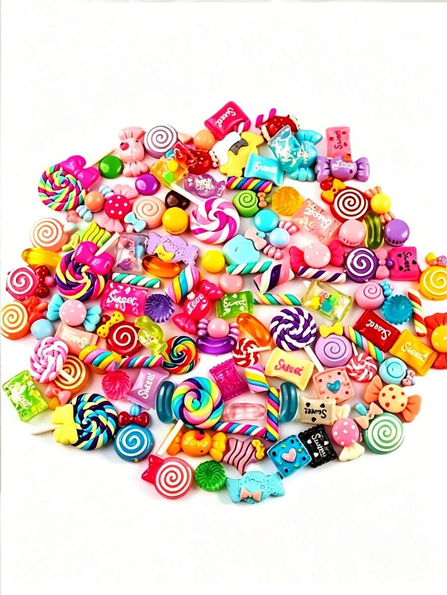 30pcs/Set Cute Mixed Resin Candy Flat Back Charms, Slime Making Supplies For DIY Crafts, Scrapbooking, Party Favors, Halloween Candy Party Decor, Christmas Home Wall Decoration (Random Color & Style)