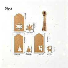 50pcs/Pack Christmas Party Gift Decoration Tags, Hanging Cards, Decorative Cardstock, Message Cards, Baking Packaging Box, Gift Bag Decoration Cardstock, Comes With Rope - View 12