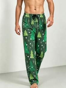 Men's Casual Comfortable Christmas Tree Print Pajama Pants, Cozy Loungewear Bottoms - Multicolor - View 1