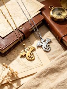 1pc Vintage Stainless Steel Mysterious Dragon Gold Plated Necklace, Unisex, Daily Wear, Holiday Wear, Holiday Gift - Multicolor - View 2
