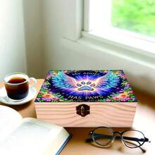 Handmade Art Set With Single Piece Painting Design And Paw Print Pattern, Featuring A Wooden Box With Lock And Flip Lid, Multi-Functional Storage Box Suitable For Small Items And Jewelry - Multicolor - View 1