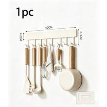 1pc,Command Strip Kitchen Utensil Rack, No Drill Adhesive Wall Mounted Hanging Hook Bar With Multiple Hooks, Peel And Stick No Trace Utensil Holder For Spatula, Whisk, Peeler, Ladle & Towel, Space Saving Organizer For Kitchen, Cabinet & Wall - A - View 7