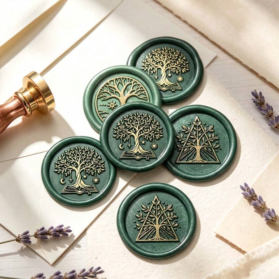 1 Set Tree Of Life Pattern Wax Seal Stamp With Wooden Handle + 2.5cm Stamp Head, Suitable For Weddings And Personalized Gifts, Envelope Sealing, Gift Packaging, Invitation Personalized Wax Seal - Tree Of Life Series Stamp + Handle - View 1