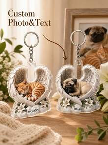 1pc Personalized Pet Photo & Name Acrylic Keychain, Customized Cat/Dog Portrait Keychain, Retro Plaid Bow Design, Cute Pet Memorial Keychain Suitable For Pet Lovers - Multicolor - View 8