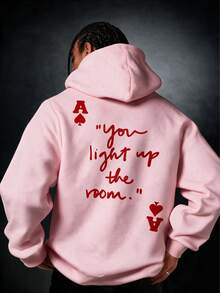 SU ER Men's Autumn/Winter Printed Loose Thermal Lined Hoodie | Leading Fashion - Pink - View 1