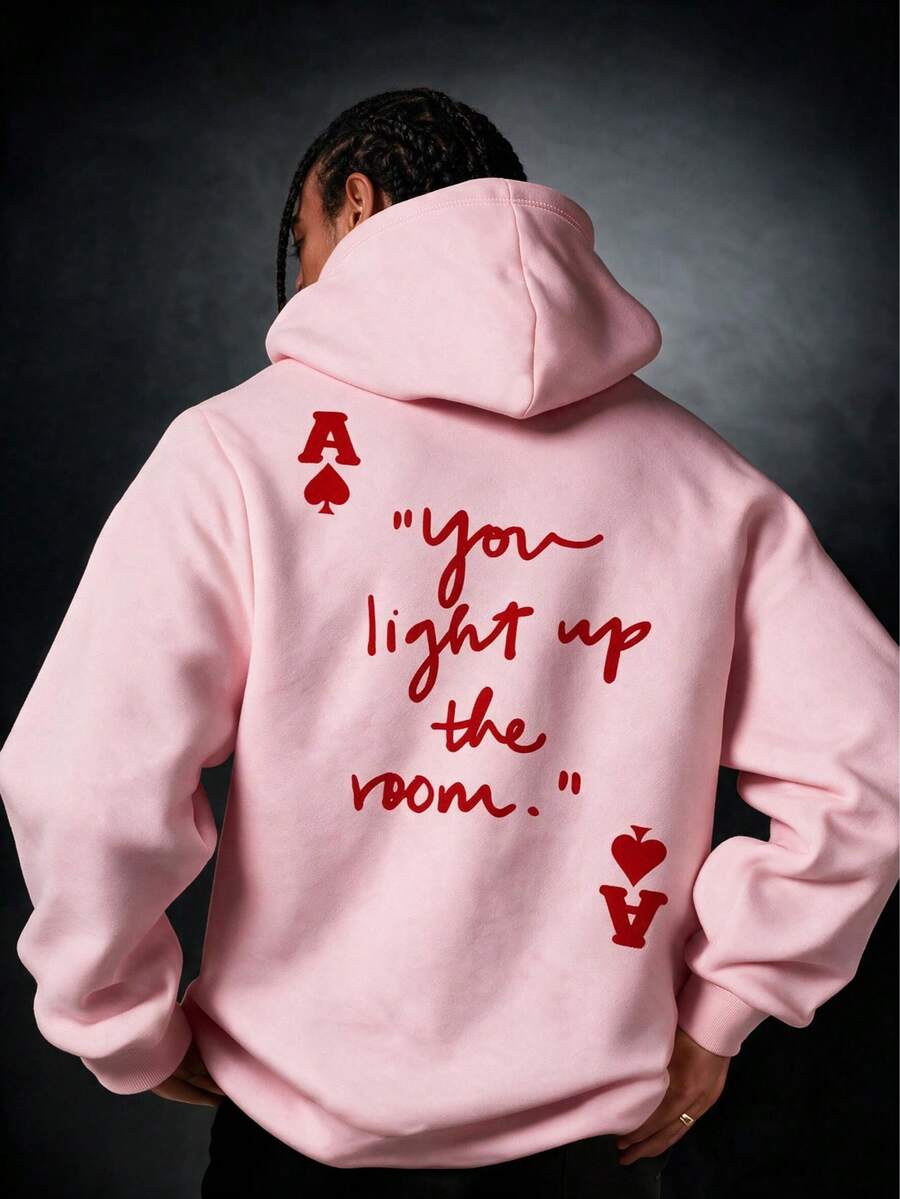 SU ER Men's Autumn/Winter Printed Loose Thermal Lined Hoodie | Leading Fashion - Pink - View 1