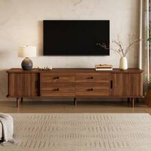 TV Lowboard 165 Cm, MDF TV Cabinet With 4 Drawers And 2 Sliding Doors, Large Storage Space, Rounded Corners - Walnut + MDF - View 1