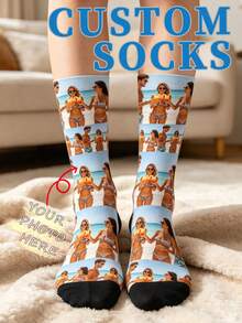 Custom Photo Crew Socks, Personalized Face & Picture Print Socks, Customized Funny Gift Socks For Birthday Anniversary Couple - Multicolor - View 3
