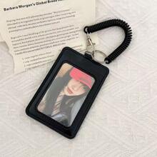 Minimalist PU Card Holder, Simple And Elegant Exclusive Design, Portable, Can Hold Bus Card, IC Card, Work Card, ID Badge, Comes With A Detachable Retractable Chain, Key Chain With Adjustable Length - A - View 7