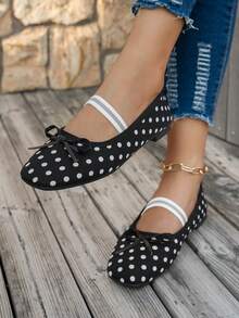 New Lace Mesh Square Toe Ballet Shoes With Bow, Shallow Mary Jane Flat Shoes, Vintage Gentle Fairy Style - Black - View 3