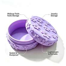 Cherry Blossom Embossed Pink Round Makeup Storage Box With Lid, High Aesthetic Ins Style Organizer For Cotton Pads, Jewelry, Makeup Accessories, Suitable For Vanity Table - View 9