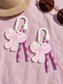 Pink Bow Initial Bag Charm,Elegant Acrylic Bow Keychain With Braided Rope,Fashion Accessories,Purse Backpack Pendant,Gift For Women,Holiday Gifts - Multicolor - View 9