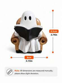 1pc Reading Ghost Figurine, Cute Ghost Sitting In Armchair With Book, Halloween Tabletop Decoration, Soft Spooky Fall Home Decor, Bookshelf Desk Mantel Ornament, Autumn Seasonal Decorative Statue - 1PC - View 12