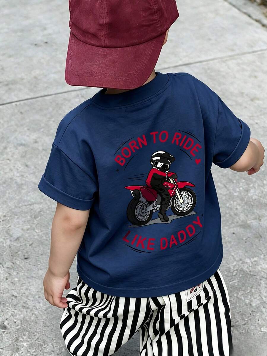 Classic Short Sleeve Crew Neck Top For Growing Baby & Baby BoyComfortable Basic Style, Suitable For Indoor Leisure And Outdoor Activities - Navy Blue - View 1