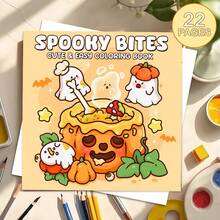 Ghost Snacks: A Cute And Simple Coloring Book For Adults And Teens, Featuring Mischievous Ghost Friends And Relaxing Comfort Foods, Autumn, Halloween, Fall Home Decor, Halloween Decoration - Single Piece - View 1