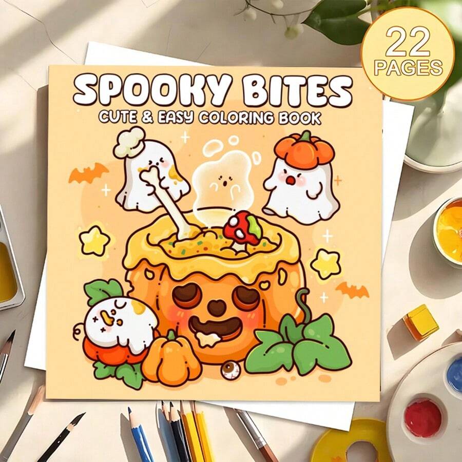 Ghost Snacks: A Cute And Simple Coloring Book For Adults And Teens, Featuring Mischievous Ghost Friends And Relaxing Comfort Foods, Autumn, Halloween, Fall Home Decor, Halloween Decoration - Single Piece - View 1
