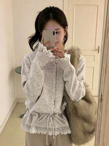 YCYC Atasan Lengan Panjang Elegan Unik dengan Ikat Pinggang di Bagian Depan untuk Musim Gugur/Dingin - Grey - View 2
