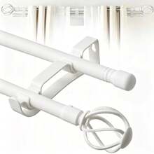 1 Set Double Curtain Rod Set, Metal Adjustable Splice Double Curtain Rod Set, Suitable For Windows, Equipped With Rod Brackets, Perfect For Bathroom, Bedroom And Living Room Blackout Curtains (White) - American Style Double Rod - White - View 1