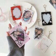 韓系 Ins 風格愛心鏤空 3 英吋女孩吊飾卡套，偶像小卡展示保護套，學生卡包 - 彩色 - 查看 4