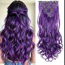 7pcs/Set, 16 Clips, 22 Inch Long Curly Synthetic Hair Extensions, Invisible Clip-In Hair Extensions, Purple/Multi-Color, Suitable For Women, Halloween - Multicolor - View 11