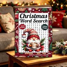 1piece,Christmas Word Search Puzzle NoteBook For Adults Seniors, 22 Pages Large Print Holiday Brain Game,Multiple Styles Available,No Pen Include - Rectangle - View 1