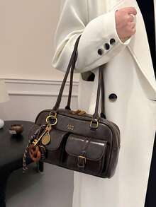 Bowling Handbag For Women 2026 New Fashion Vintage Underarm Bag Versatile Large Capacity Shoulder Commuter Bag - Coffee - View 7