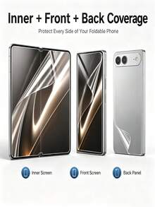 3 IN 1 Soft Hydrogel Film Screen Protector Compatible With Iphone Duo Protective Film [Inside TPU Film+Full Covered Outer+Back Cover Screen Protector] - Clear - View 3