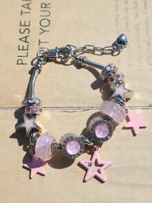 1pc Rose Red Star Charm Bracelet, Party Style Star Bracelet, Y2K Heart Star Bracelet - Pink - View 3