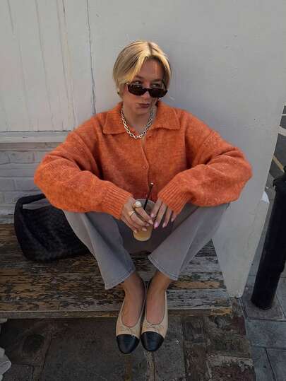 HoloChill Halloween Damen Young Influencer Lässig Style Orange Vintage Strickjacke, Langarm Knopfkragen Top, hohe Elastizität Herbst/Winter Lässig 2026 Neuankömmling, Damen Herbst/Winter Strickjacke, Damen Party Top, Damen Ausgehen Lässig Strickjacke, Herbst/Winter Luxus Damen Strickjacke, Weihnachten