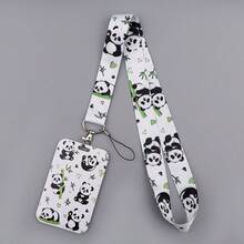 1 Piece Cute Panda Bamboo Print Lanyard With ID Badge Holder, Cartoon Animal Neck Strap Card Holder For Student Work ID Keys, Panda Lover Gift - Multicolor - View 6