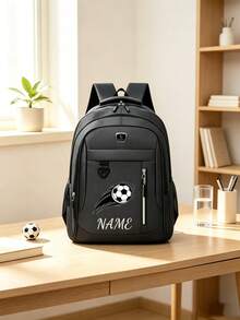1pc Personalized Large Capacity Backpack With Fashionable Casual Football Tail Print, Zipper Closure Nylon Material, Adjustable Shoulder Straps, Hand-Carry Option, Suitable For School, Commute, Shopping, Daily Use. Birthday Gift. - Vertical Zipper Style - Multicolor - View 9