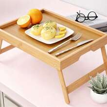 1 buah Meja Baki Kayu Samping Tempat Tidur, Dapat Digunakan Sebagai Baki Sarapan di Samping Tempat Tidur, Juga Cocok Untuk Penyajian di Dapur, Sofa, Camilan, atau Saat Bekerja. - beraneka warna - View 2