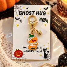 1pc/2pcs Unisex New Alloy Oil-Drip Halloween Pumpkin Star Pendant Keychain With Card Accessory, Halloween Gift, Creative Bag Charm, Wallet Accessory - Multicolor - View 4
