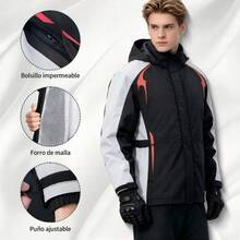 Impermeable para Motociclista Reflejante con Capucha, Chamarra para Lluvia Resistente al Agua, Protección para Moto y Scooter, Ideal para Conducción, Viajes y Uso Diario - Negro rojo - Ver 6