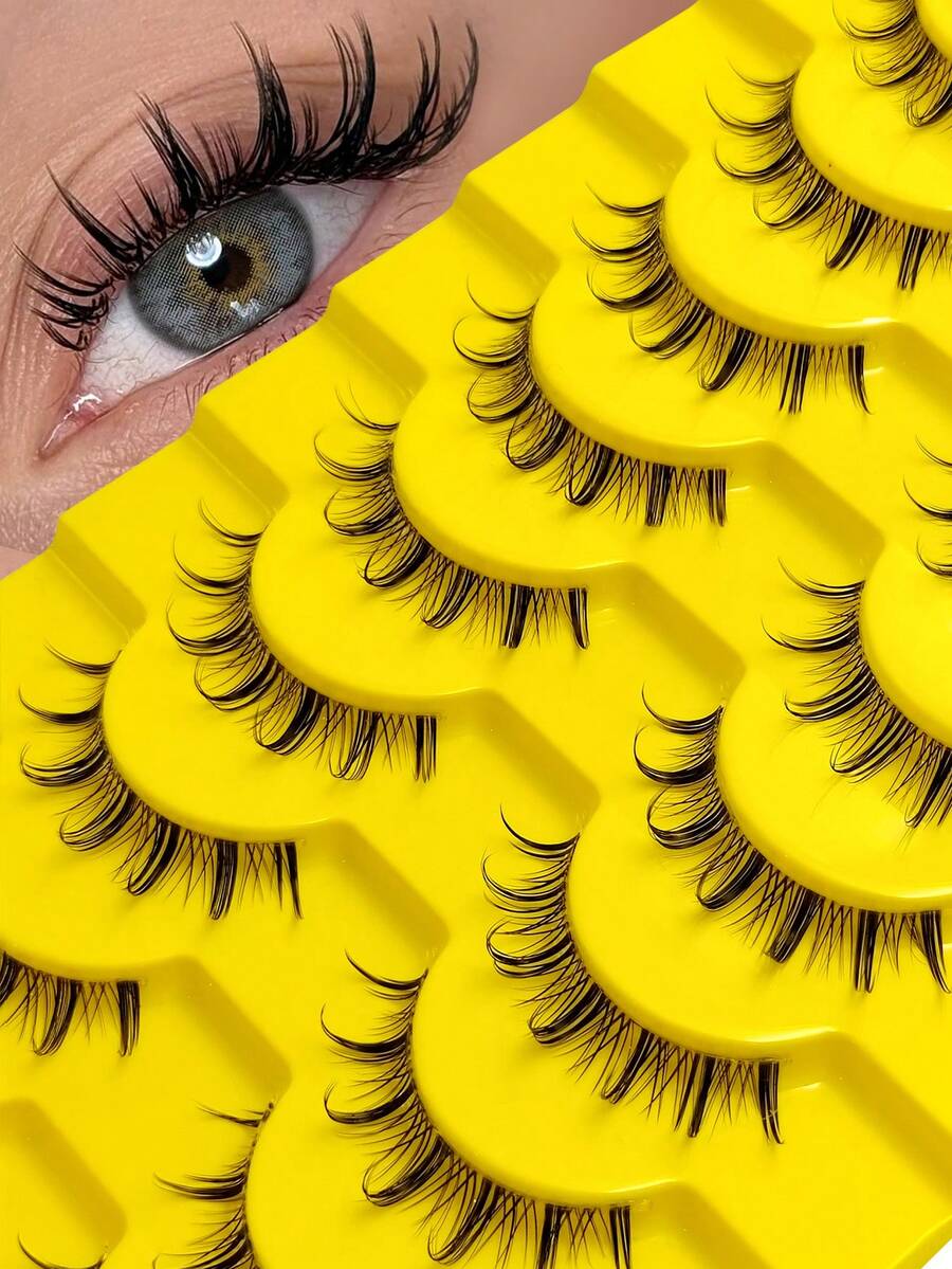 10 Pairs Natural D Curling Cartoon Eyelashes Transparent Stem With ...