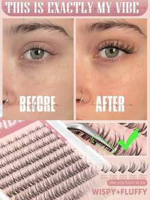 100pcs/Set Breeze Thin Natural Fluffy Eyelash Clusters, D Curl Lightweight Single-Strand DIY False Eyelash Extension Kit - D - View 6