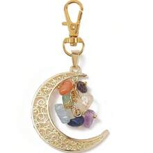 Cross-Border New Hot Selling Zinc Alloy Natural Colorful Asymmetrical Stone Tree Of Life Moon Pendant Keychain Jewelry - Gold - View 4