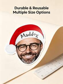 Custom Photo Santa Hat Stickers, Personalized Name And Face Shape Christmas Stickers, Christmas Gift Wrapping Stickers, Suitable For Christmas Holiday Decoration Parties, Envelope Labels, Gift Bag Wrapping Stickers - Multicolor - View 1