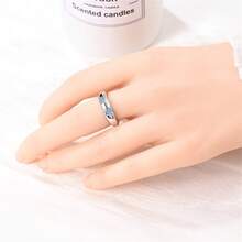 Vectoflux S925 Sterling Silver Minimalist Star Ring Classic Engagement Wedding Jewelry - Baby Blue - View 5