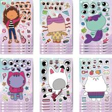1set/6pcs Cute Cartoon Mixed Stickers For Girls, DIY Assembly With Eye Character Stickers, Hair And Accessory Stickers, Casual Creative Craft Supplies, Party Games, Desktop Decoration And Handmade Activities - Multicolor - View 2
