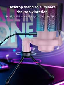 1個 USB 插頭 RGB 電競電容式麥克風，即插即用電腦麥克風，具備降噪、一鍵靜音、回聲音量控制、旋轉增益旋鈕，適用於直播、播客、遊戲、語音聊天 - 粉色 - 查看 5