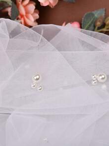 1pc Faux Pearl Bridal Veil With Hair Comb, Short And Long Train Styles Available, Suitable For Church Wedding And Bachelorette Party - White - View 4