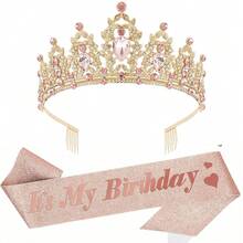 Birthday Headbands Sash For Women Girls Rhinestone Happy Birthday Accessories Favor Supllies Gold Pink White Yellow - Multicolor - View 10