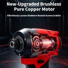 TORPOW Brushless Cordless Impact Driver, Max Torque 300N.M, 0-3600RPM Adjustable No-Load Speed, 3-Ring LED Work Light, Handheld Wireless Electric Screwdriver, Suitable For Car Repair, Furniture Installation And Bolt Fastening - Red - View 6